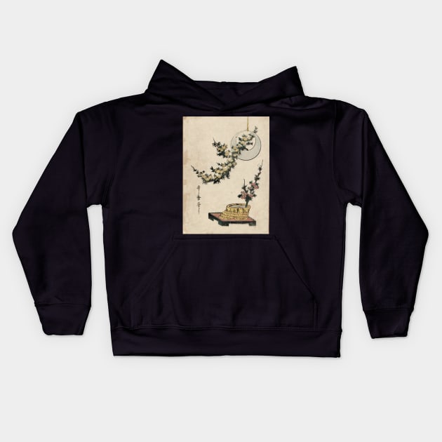 Utamaro Flowers Kids Hoodie by kriitiika